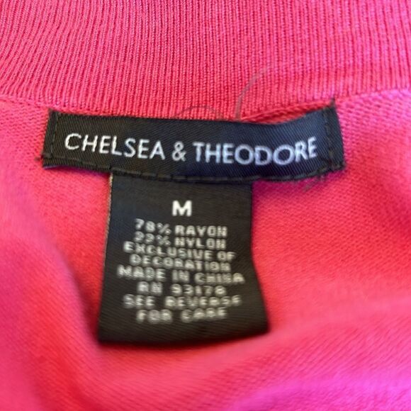 Chelsea & Theodore hot pink open draped cardigan with fringe Size M EUC - Picture 7 of 8